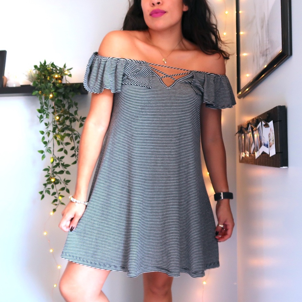 LA Hearts Off the Shoulder T-Shirt Swing Dress